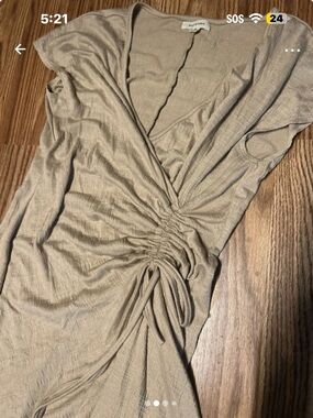 Max Studio Taupe Ruched Wrap Midi Dress